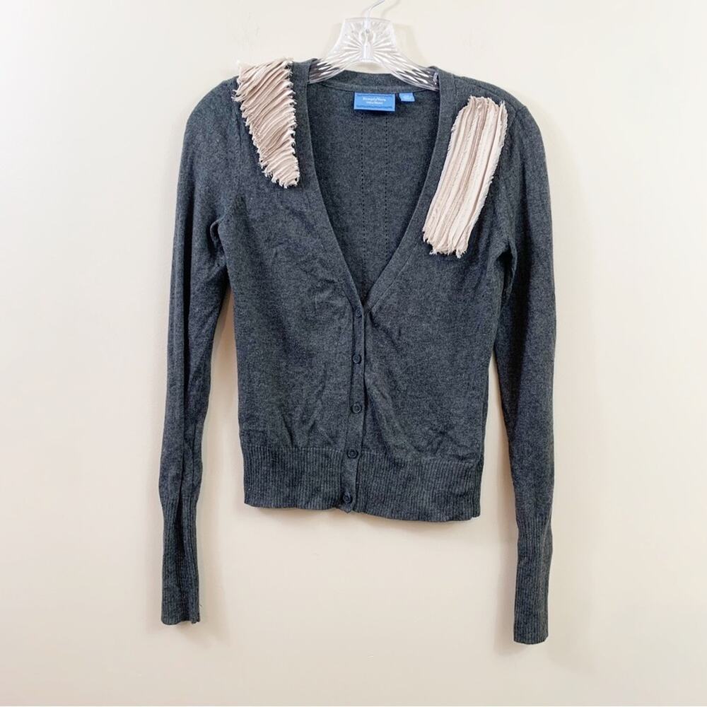 Simply Vera Vera Wang Button Down Gray/Cream Cardigan